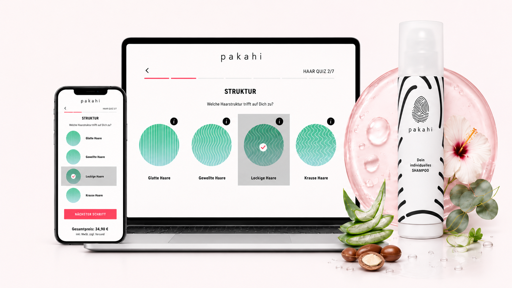 PAKAHI Shampoo Konfigurator – persönliches sulfatfreies Shampoo per Haartest finden